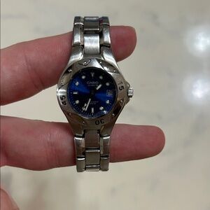 Casio Silver Watch with Blue Sunburst Dial
